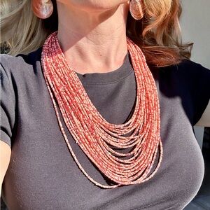 Vintage Beachy Summer Statement Boho Multi-Strand Coral Beaded Necklace